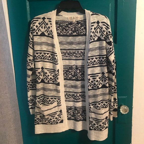 Pink Rose Sweaters - Off white and Black Cardigan